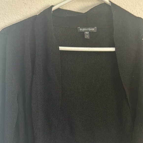 Eileen Fisher Black Open Front cropped Cardigan - Picture 2 of 4